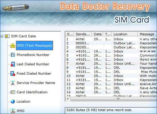 Screenshot of Sim Card Messages Recovery